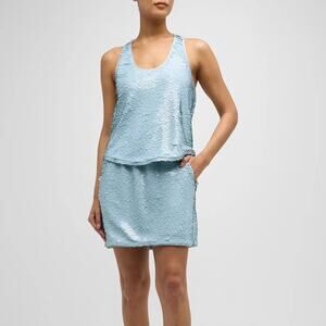 Cinq a Sept Esti Skirt Top Matching Set Serene Sky Blue Sequins CoOrd SZ S / M